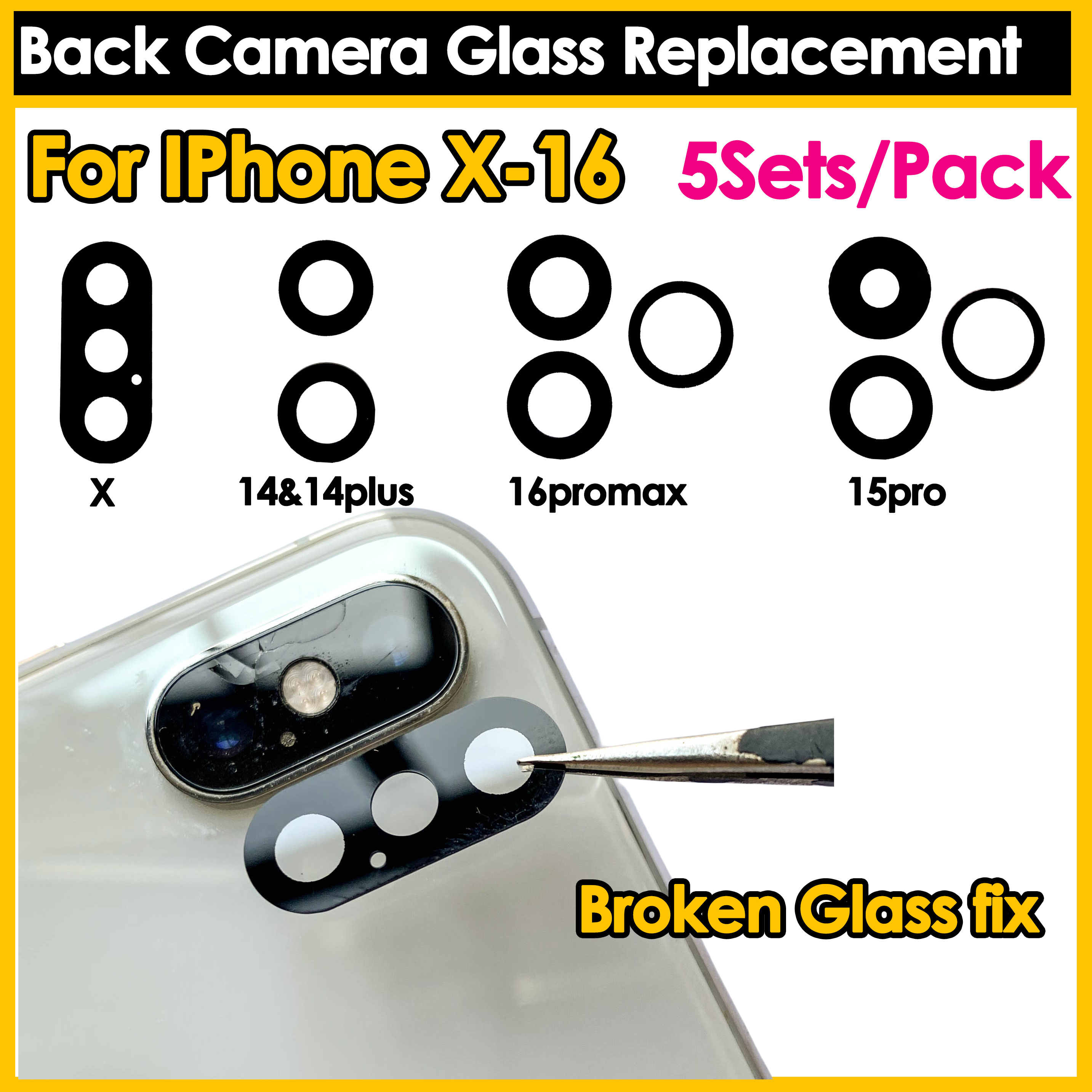 Glass Break Detector - 5Sets New Back Camera Glass Replacement