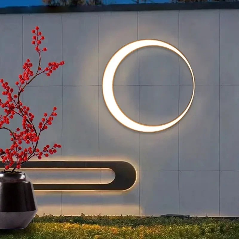 Home Security Yard Sign - Modern Outdoor Waterproof Moon Wall Lamp