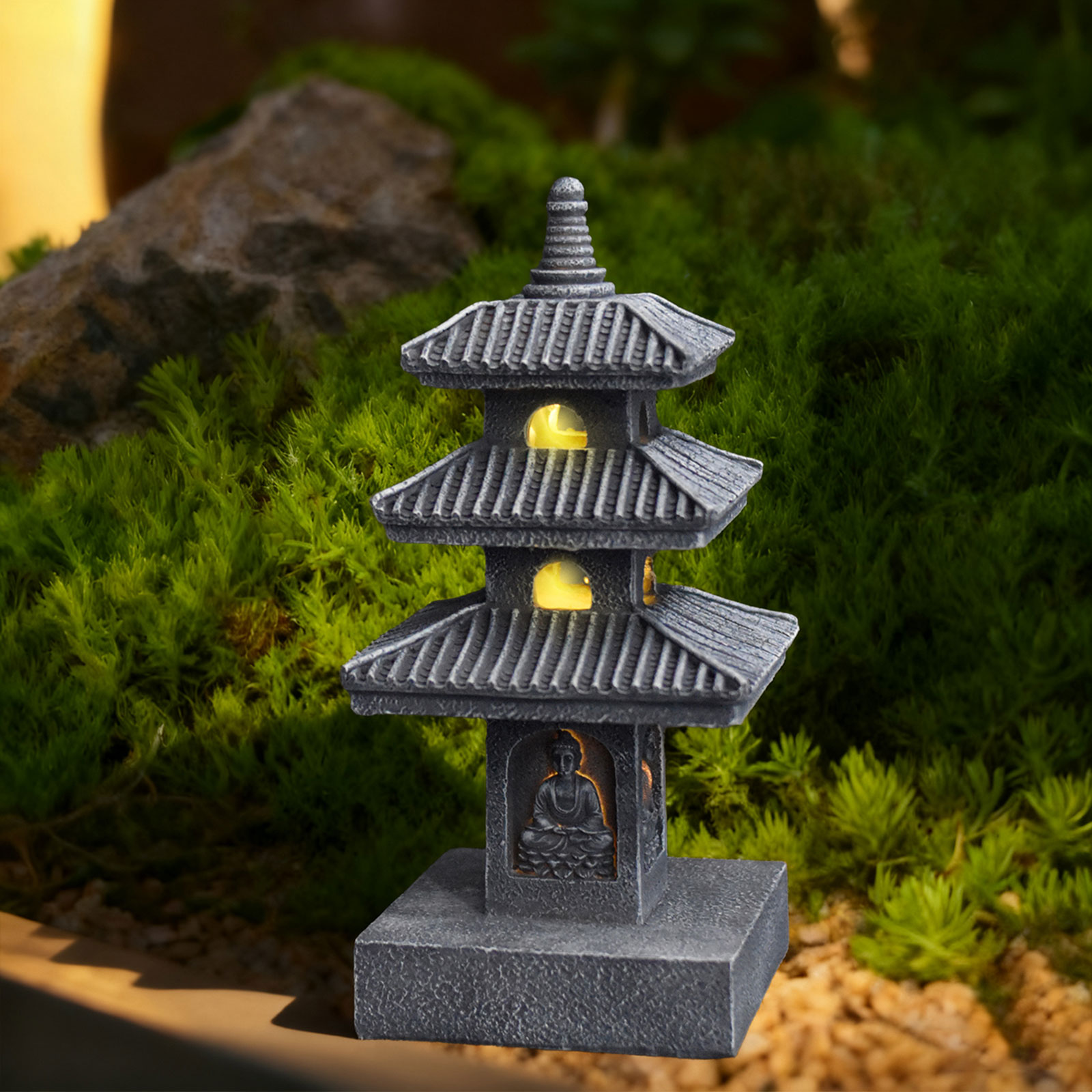 Home Security Yard Sign - Solar Pagoda Lantern Garden Statue Outdoor