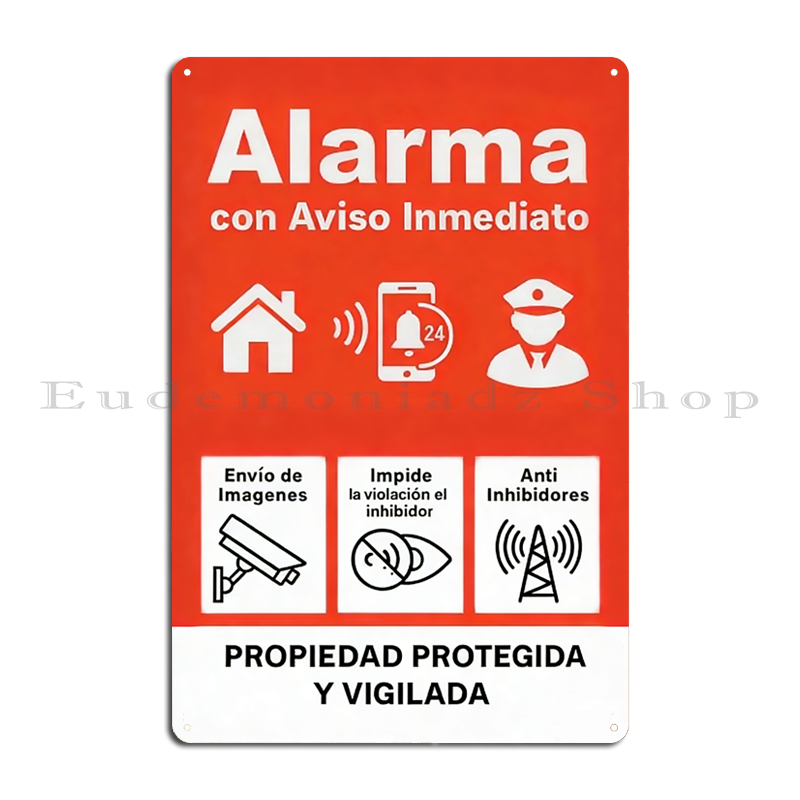 Home Security Alarm - Retro 24h Alarm System Metal Sign