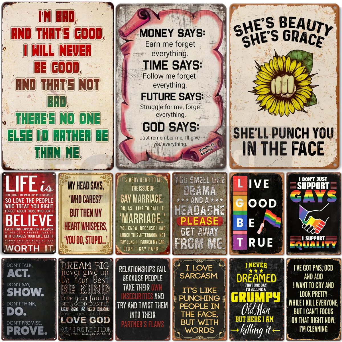 Home Security Yard Sign - Retro English Metal Sign-Humorous and Inspirational