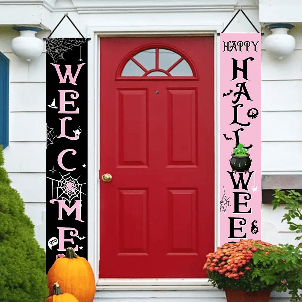 Home Security Yard Sign - Pink Black Halloween Porch Banner Welcome