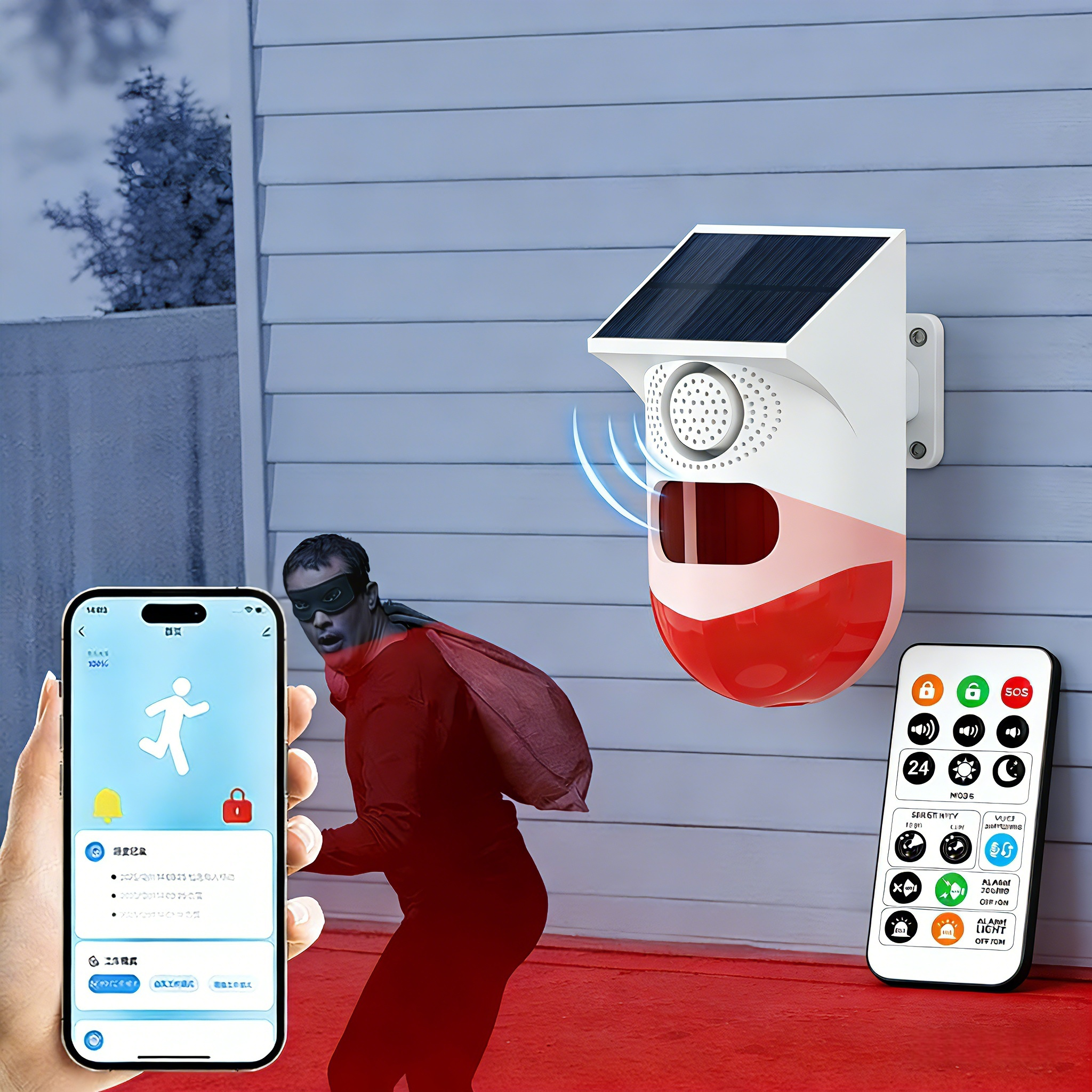 Home Security Monitoring System - Wireless Solar Powered Motion Detector Alarm
