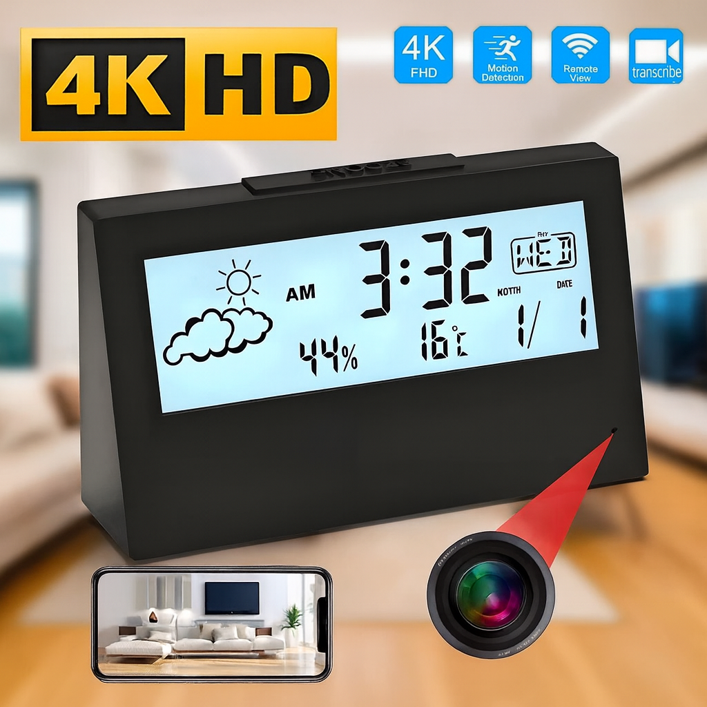 Home Security Recorder - 4K WiFi Clock Camera with Motion