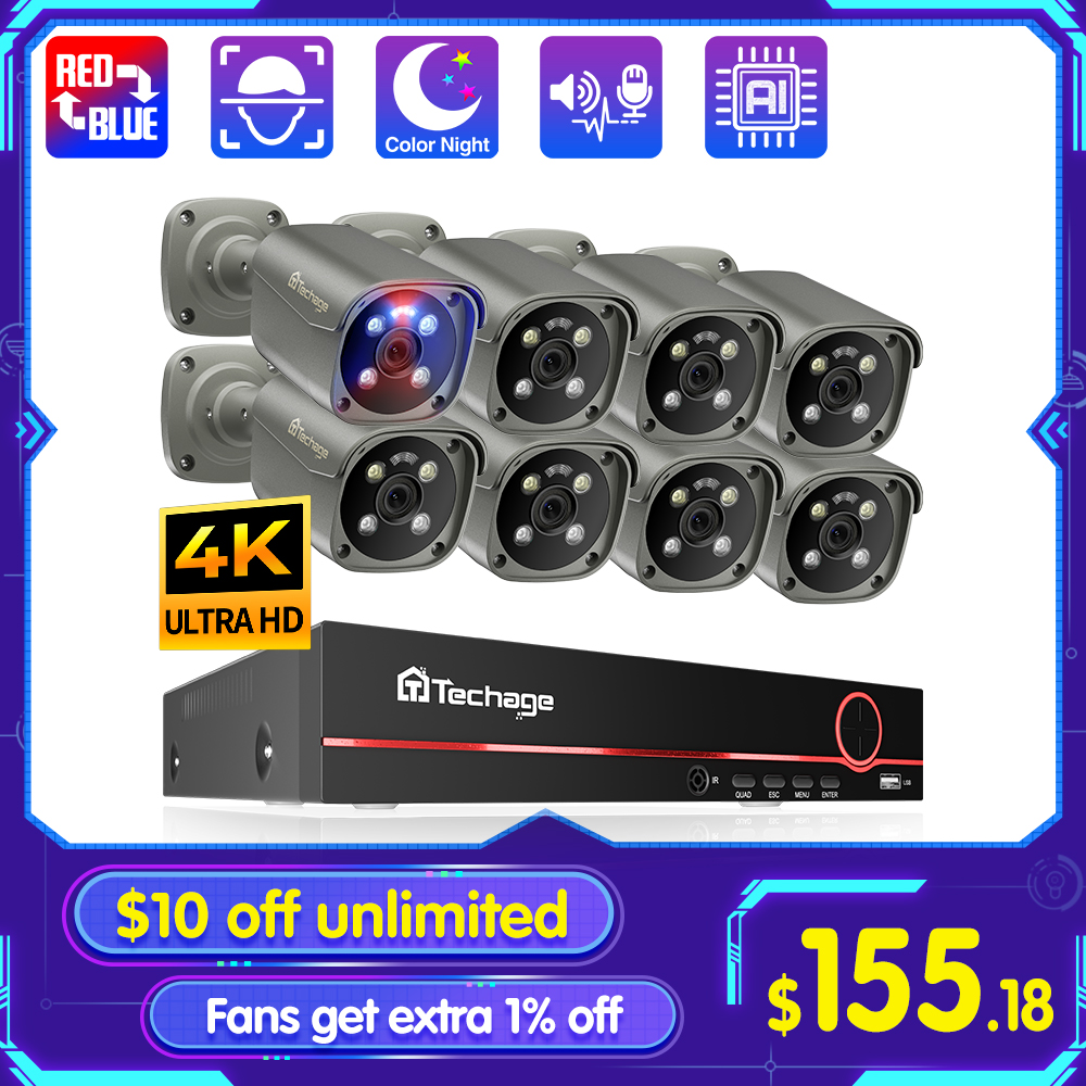 Techage H.265 8CH 5MP 8MP 4K P - Home Security Video Systems recension och pris