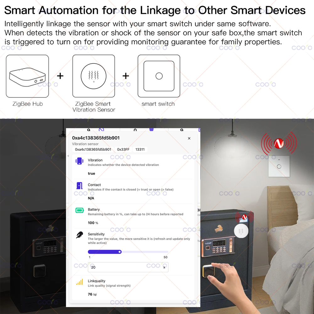 ZigBee 3.0 Vibration Sensor Re - Home Security Alarm recension och pris