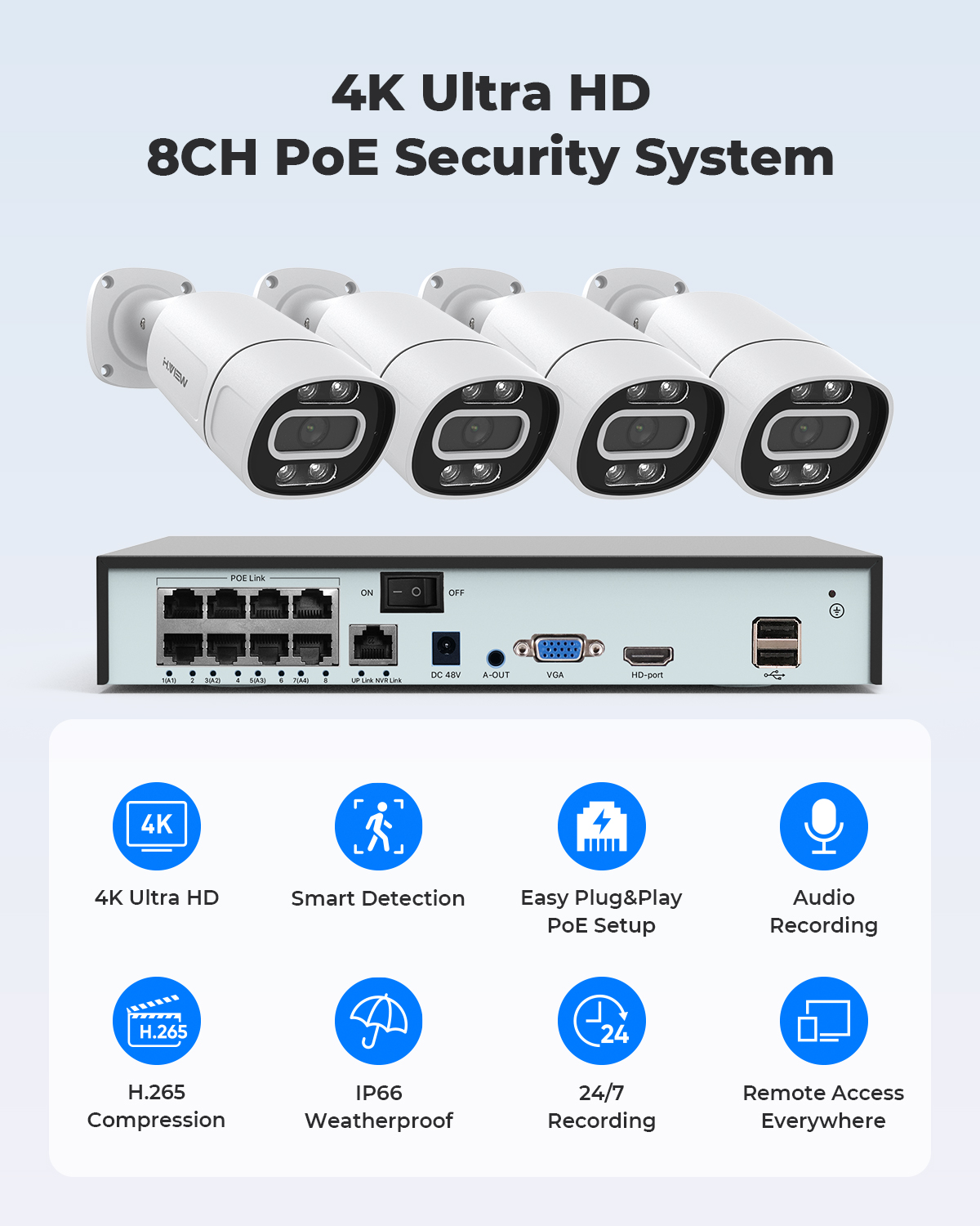 H.View 4K 5Mp 8Mp Poe CCTV Sec - Home Security Camera System recension och pris